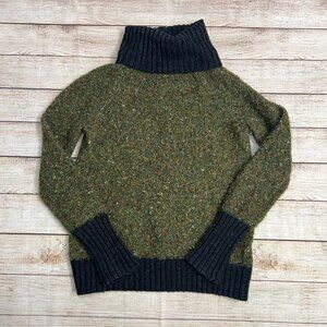 Cynthia Rowley Green Speckled Turtleneck Sweater Small Charcoal Trim Cozy